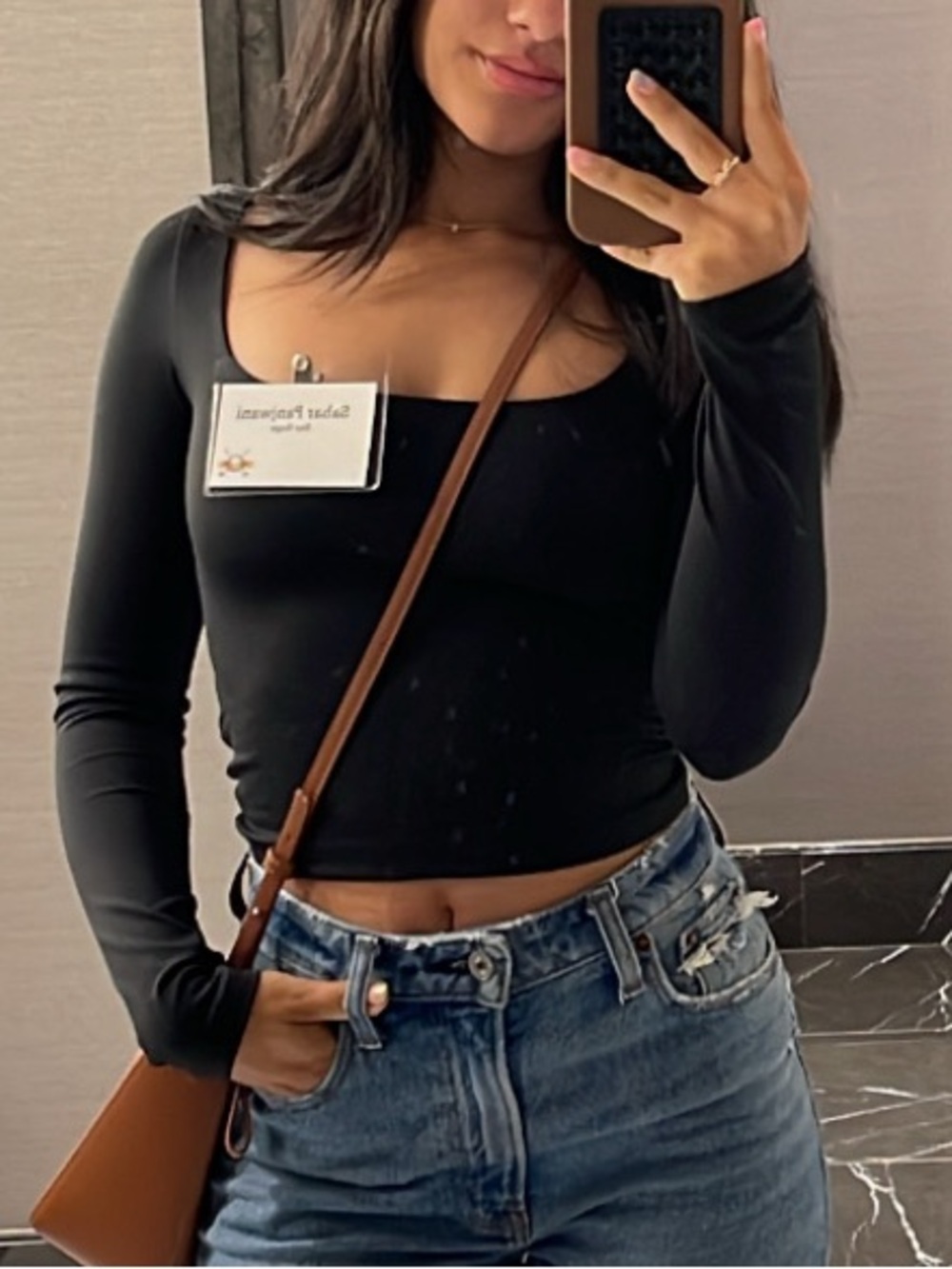 Abound Black Long-Sleeve Square Neck Crop Top